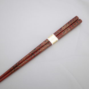 【イシオカ工芸】　箸　中　津軽塗　梨子地赤上