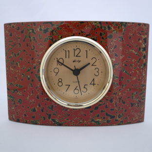 【イシオカ工芸】　置時計　角型　津軽塗　唐塗赤上