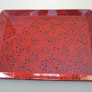 【イシオカ工芸】　長手盆　尺1寸　津軽塗　唐塗赤上