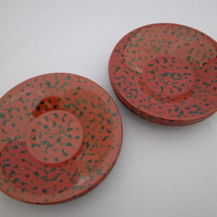 【イシオカ工芸】　茶托　木製　5枚入　津軽塗　唐塗赤上